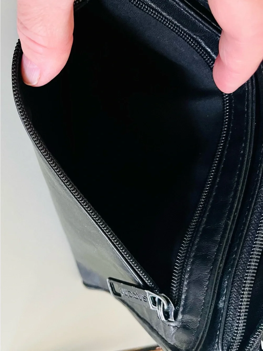 Vintage Satchi Black Genuine Leather Travel Organizer and Clutch Wristlet.